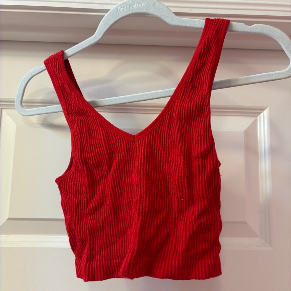 Red Ribbed Women's Tank Top